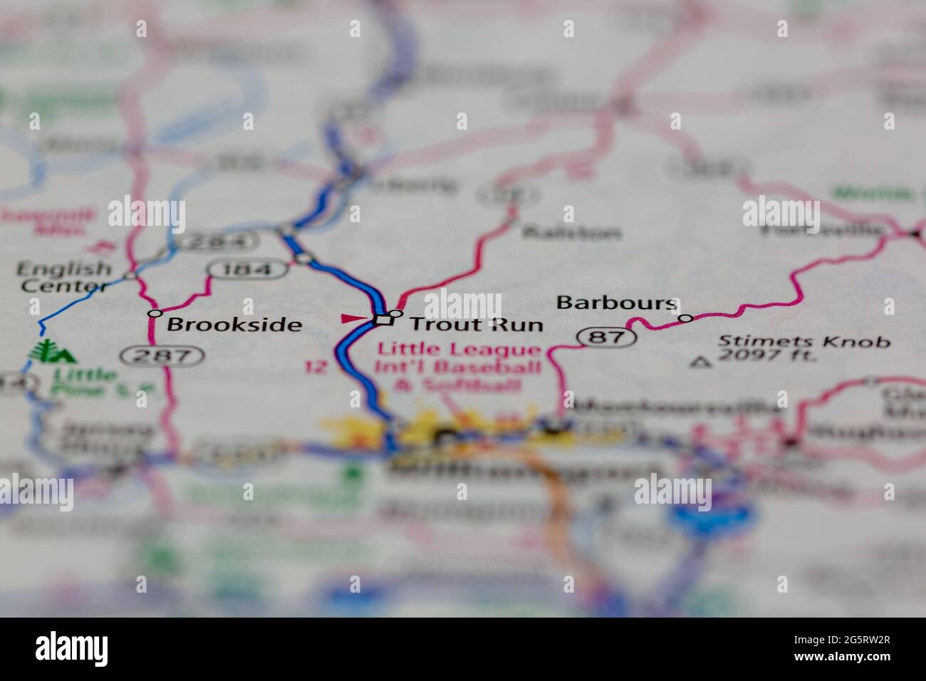 Trout Run Pennsylvania USA shown on a Geography map or Road map Stock