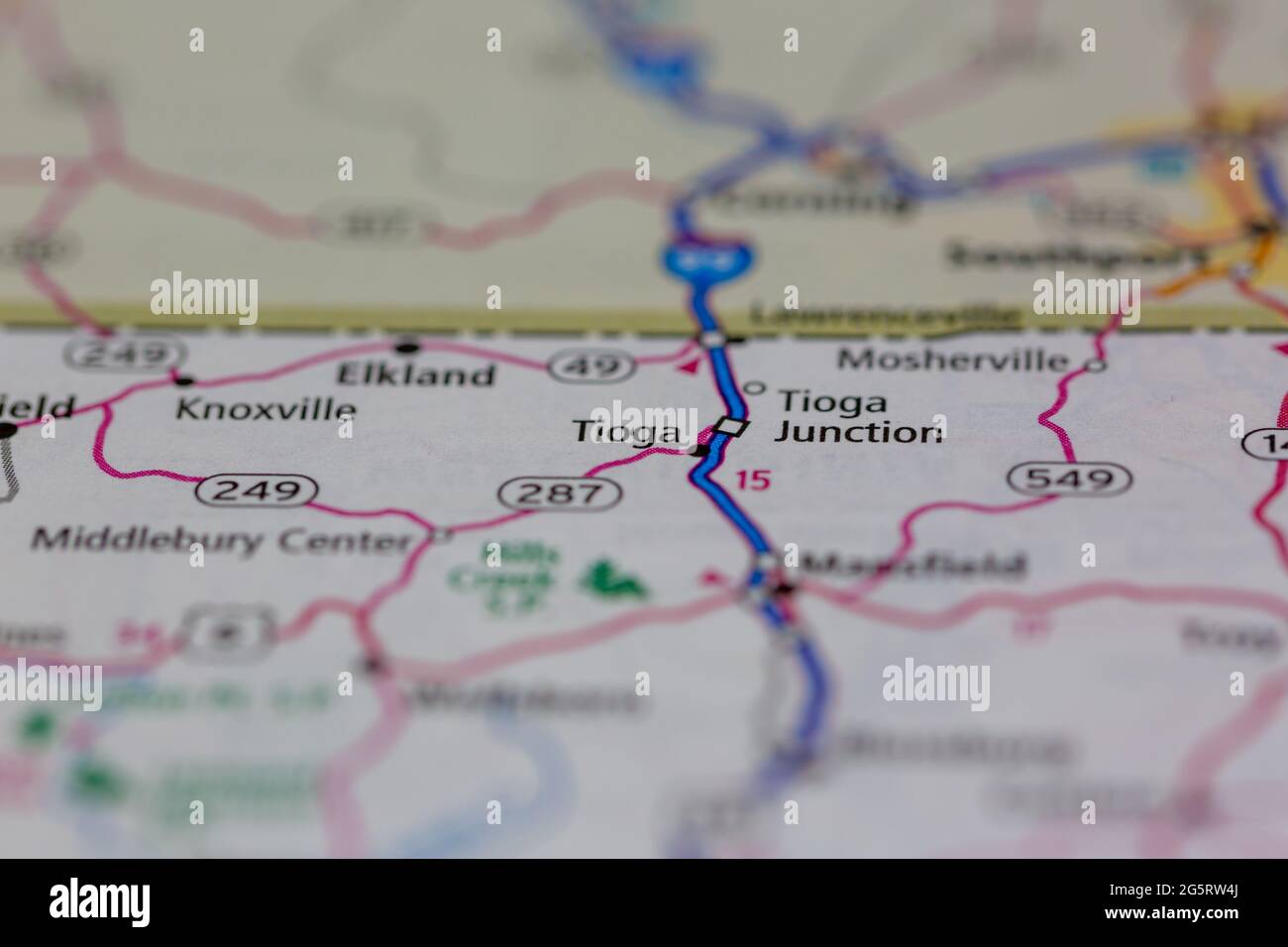 Tioga Pennsylvania USA shown on a Geography map or Road map Stock Photo