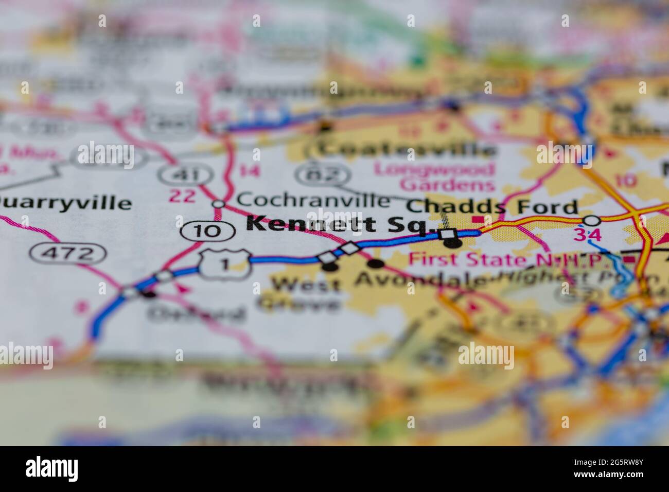 Kennett Square Pennsylvania USA shown on a Geography map or Road map Stock Photo