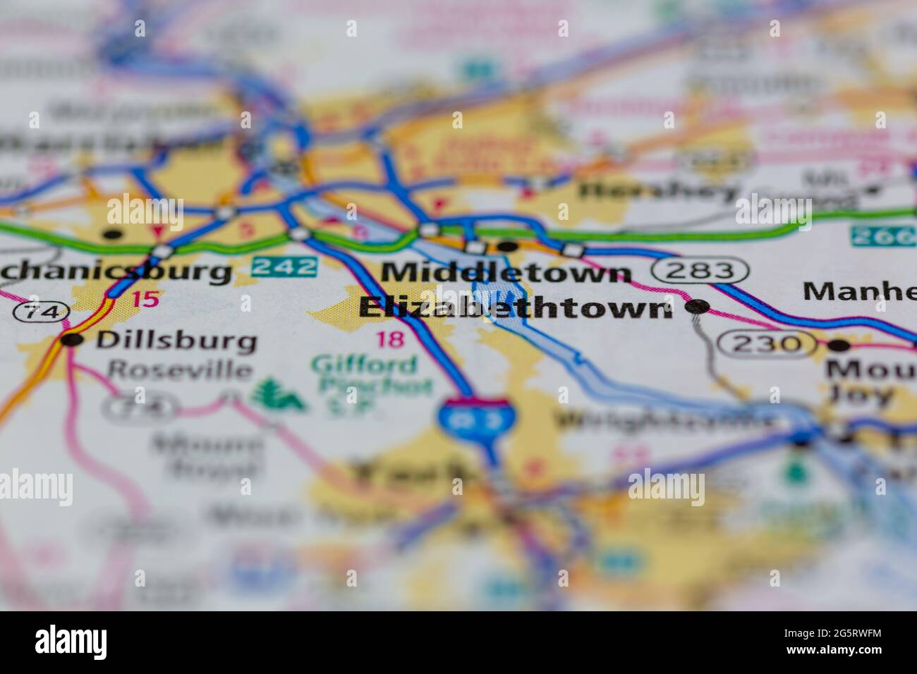 Elizabethtown Pennsylvania USA shown on a Geography map or Road map 