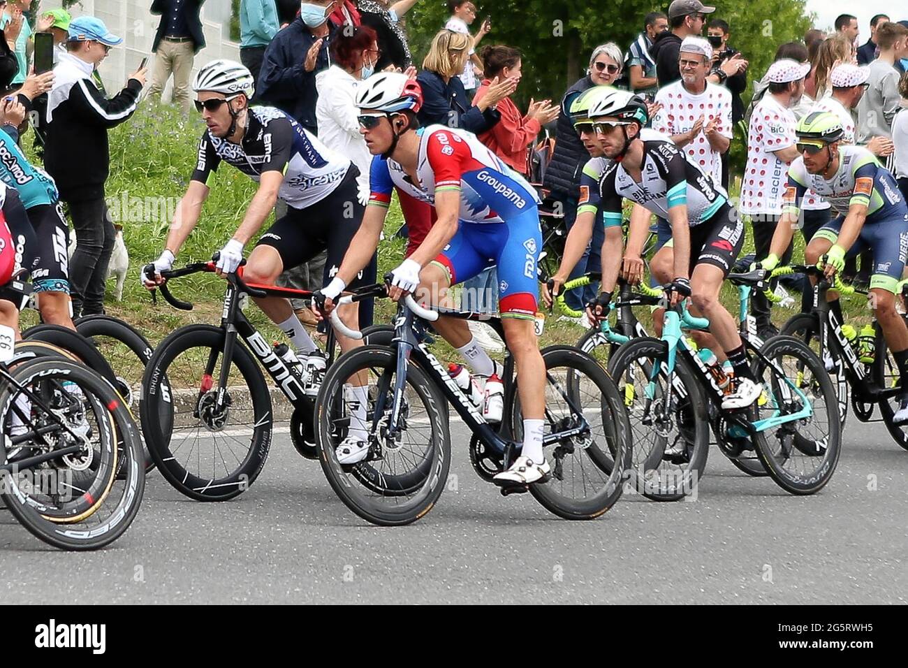 Fougeres, 29/06/2021, Miles Scotson of Groupama-FDJ and Simon Yates Team BikeExchange during the Tour de France 2021, Cycling stage 4, Redon - Fougeres (150,4 Km) on June 29,