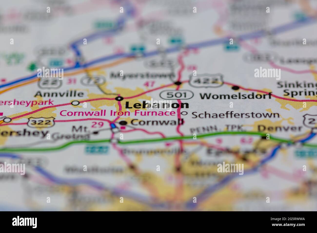 Lebanon Pennsylvania USA shown on a Geography map or Road map Stock