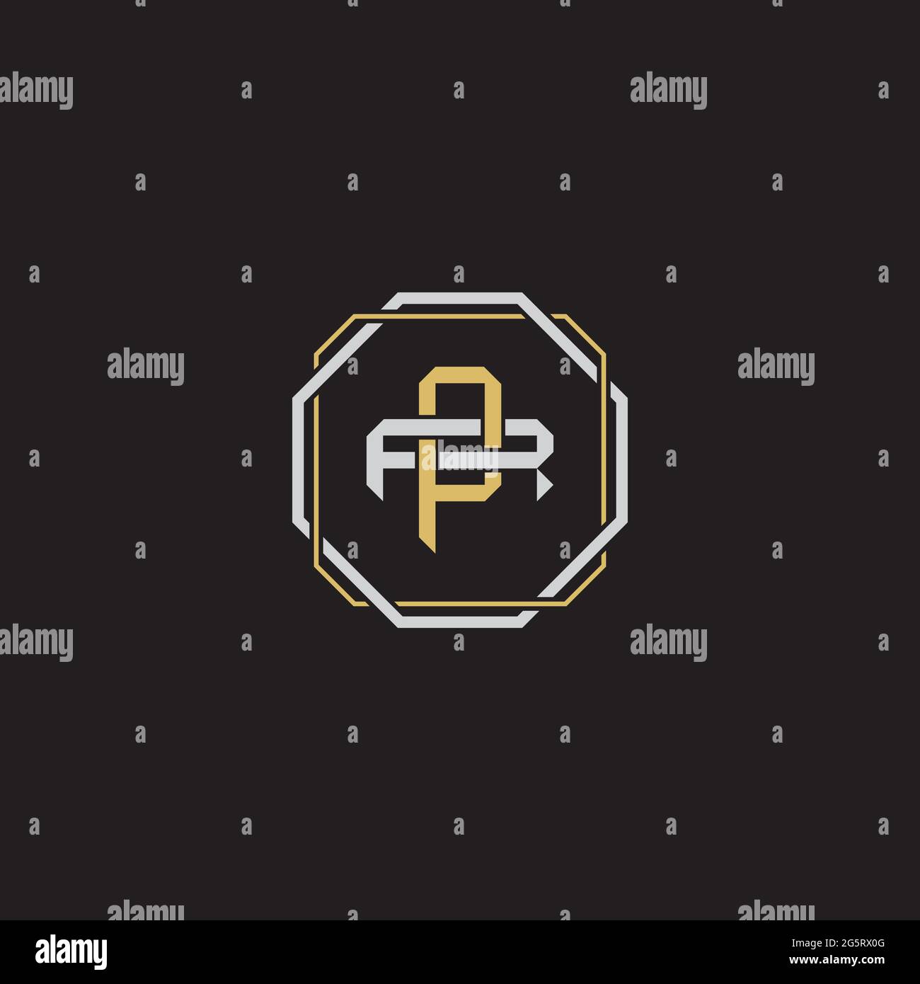 Initial letter overlapping interlock logo monogram line art style isolated on black background template Stock Vector