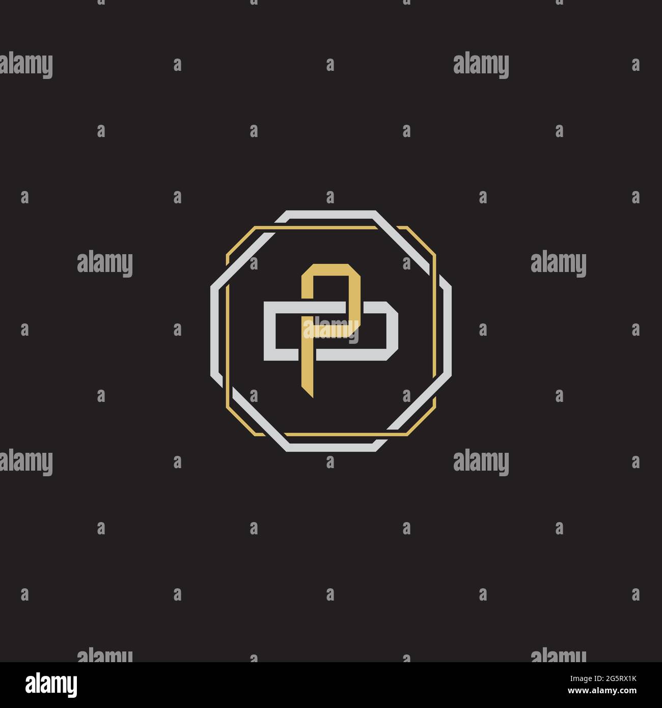 Initial letter overlapping interlock logo monogram line art style isolated on black background template Stock Vector