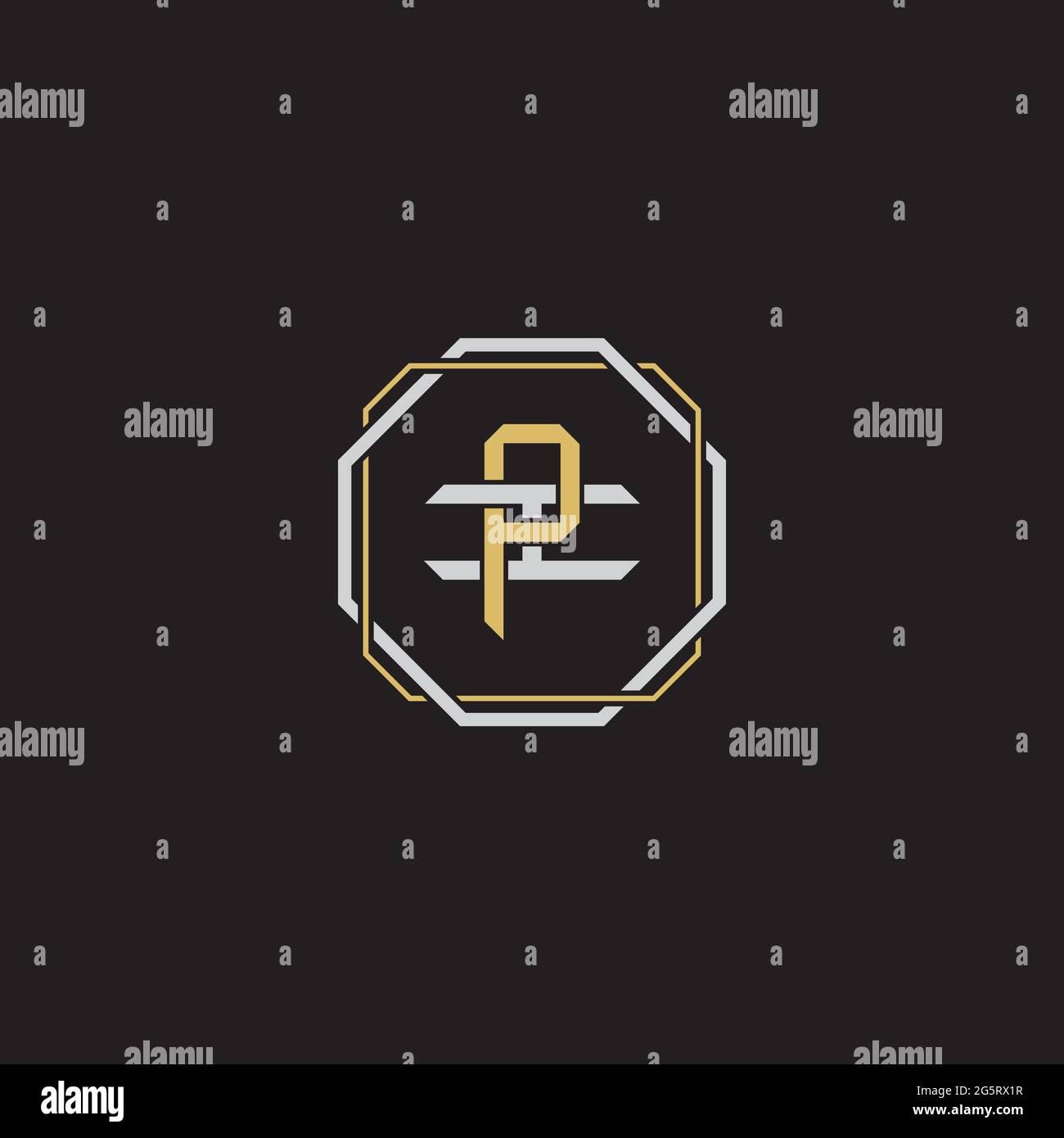 Initial letter overlapping interlock logo monogram line art style isolated on black background template Stock Vector