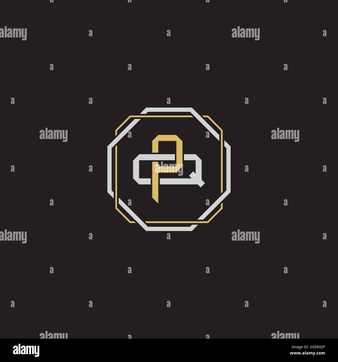 Initial letter overlapping interlock logo monogram line art style isolated on black background template Stock Vector