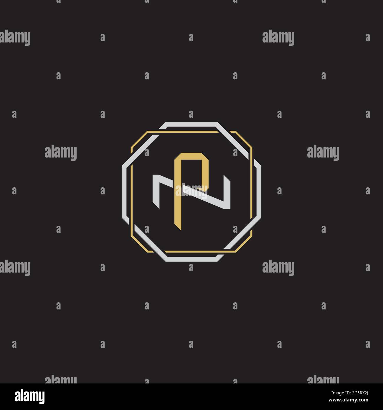 Initial letter overlapping interlock logo monogram line art style isolated on black background template Stock Vector