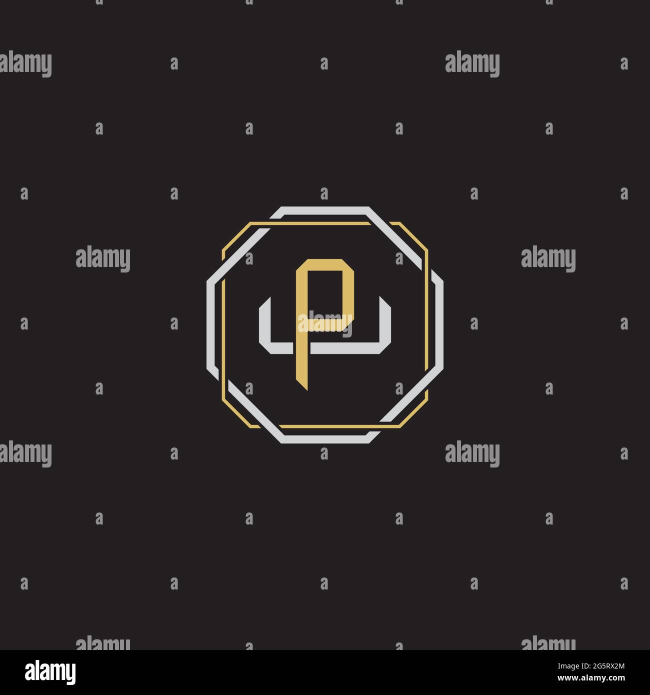 Initial letter overlapping interlock logo monogram line art style isolated on black background template Stock Vector