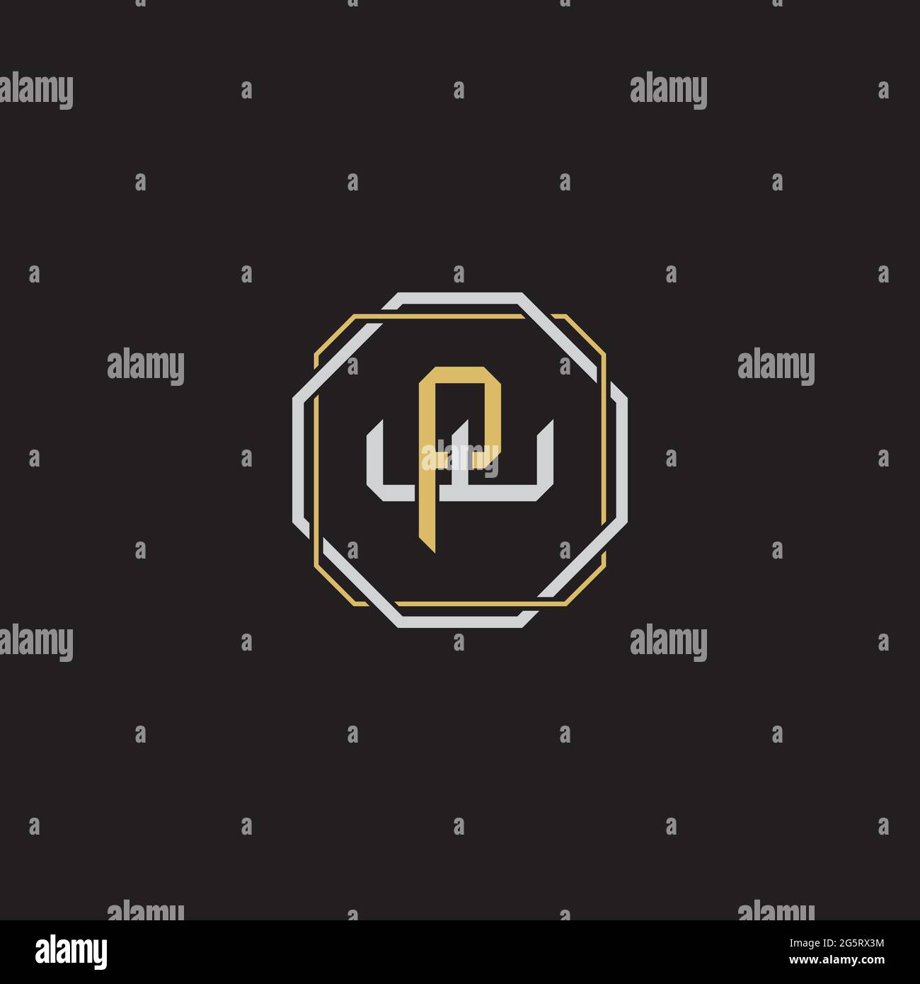 Initial letter overlapping interlock logo monogram line art style isolated on black background template Stock Vector
