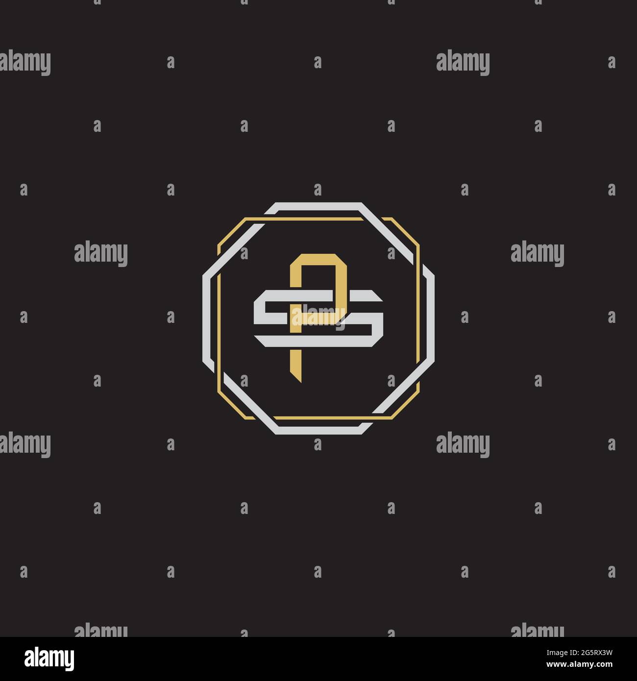 Initial letter overlapping interlock logo monogram line art style isolated on black background template Stock Vector