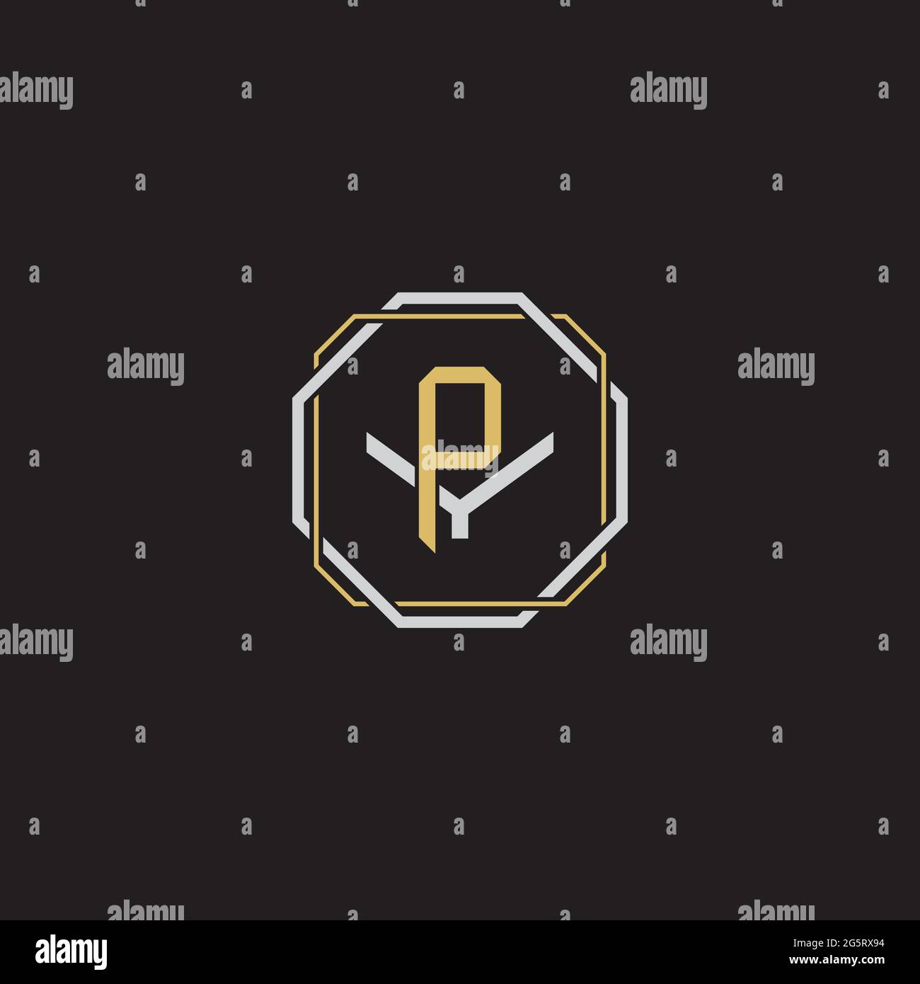 Initial letter overlapping interlock logo monogram line art style isolated on black background template Stock Vector