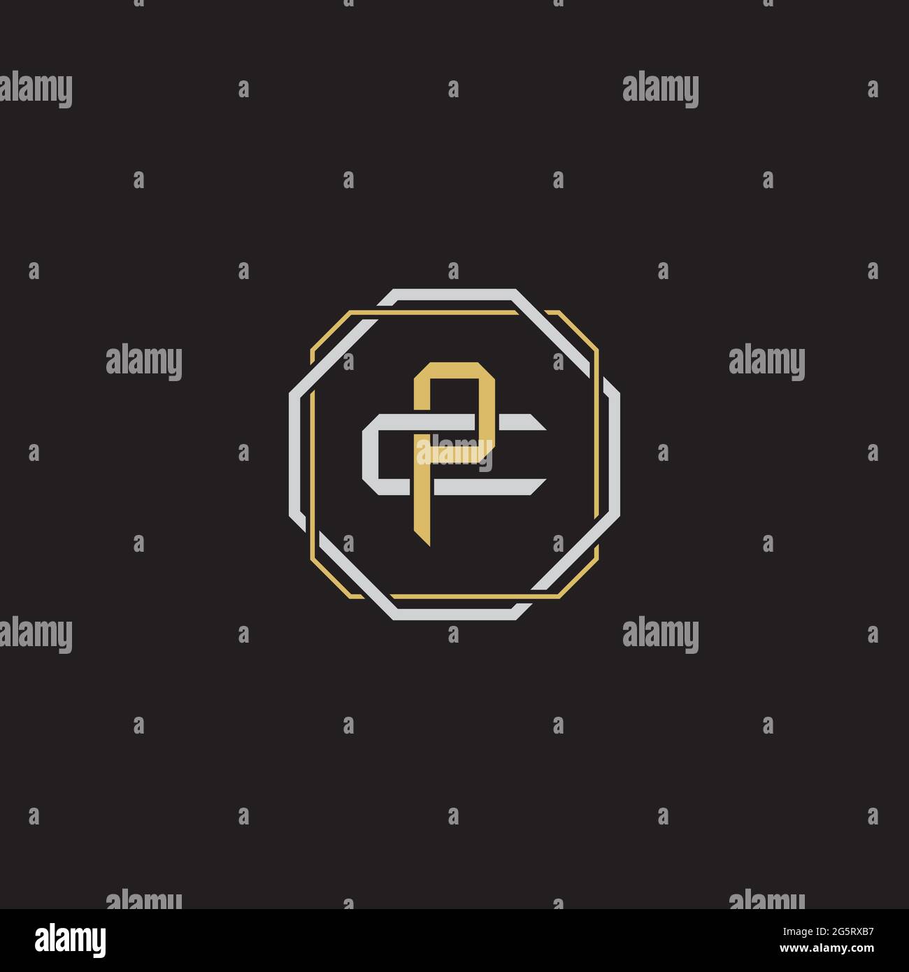 Initial letter overlapping interlock logo monogram line art style isolated on black background template Stock Vector