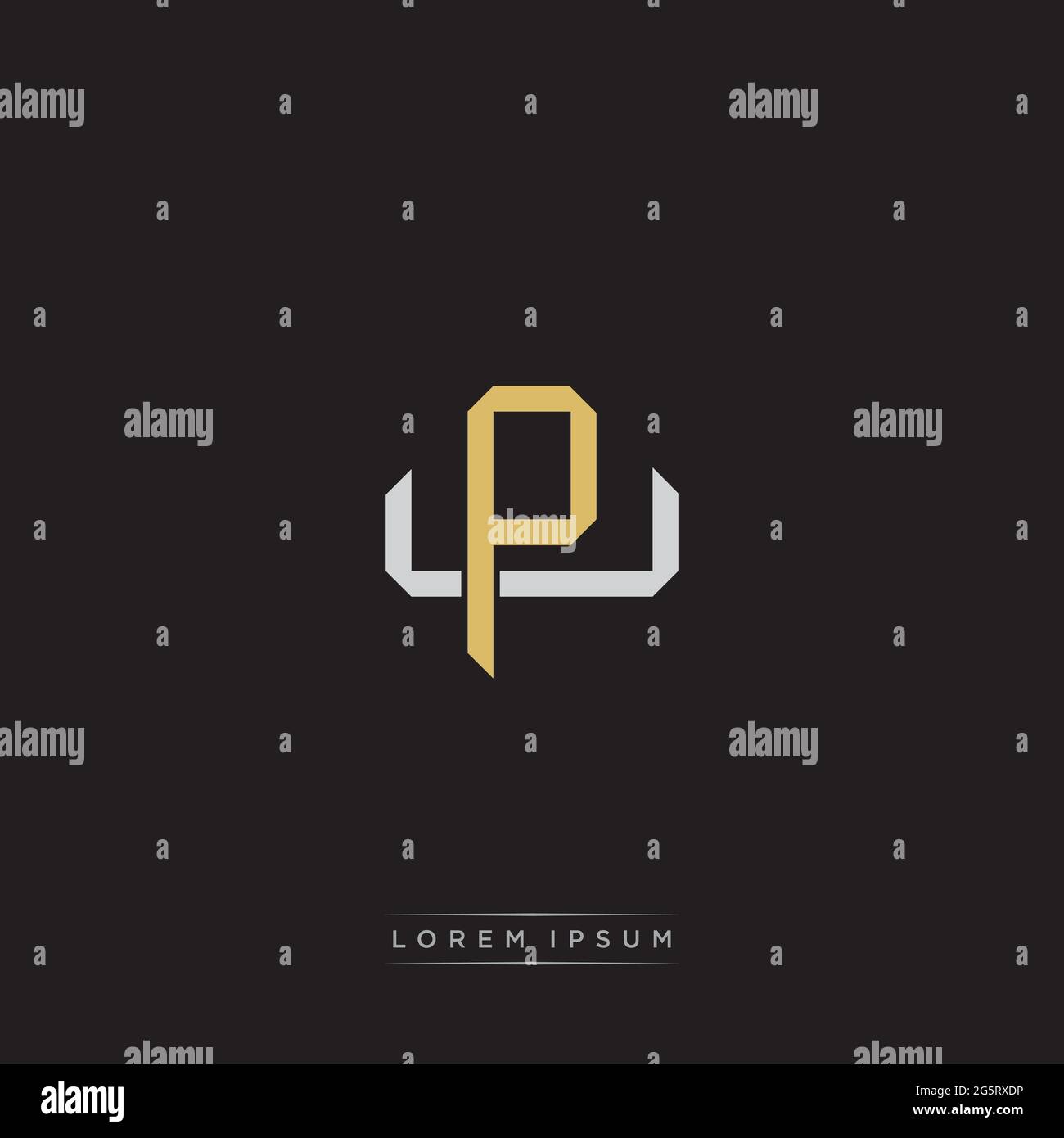 Initial letter overlapping interlock logo monogram line art style isolated on black background template Stock Vector