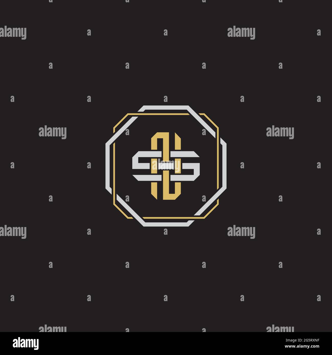 Initial letter overlapping interlock logo monogram line art style isolated on black background template Stock Vector