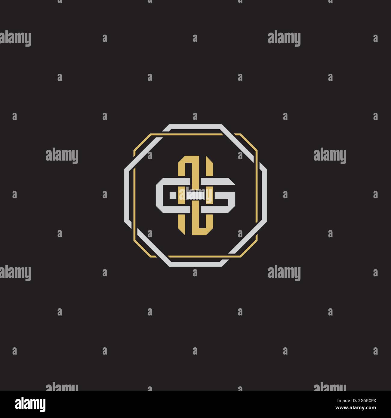 Initial letter overlapping interlock logo monogram line art style isolated on black background template Stock Vector