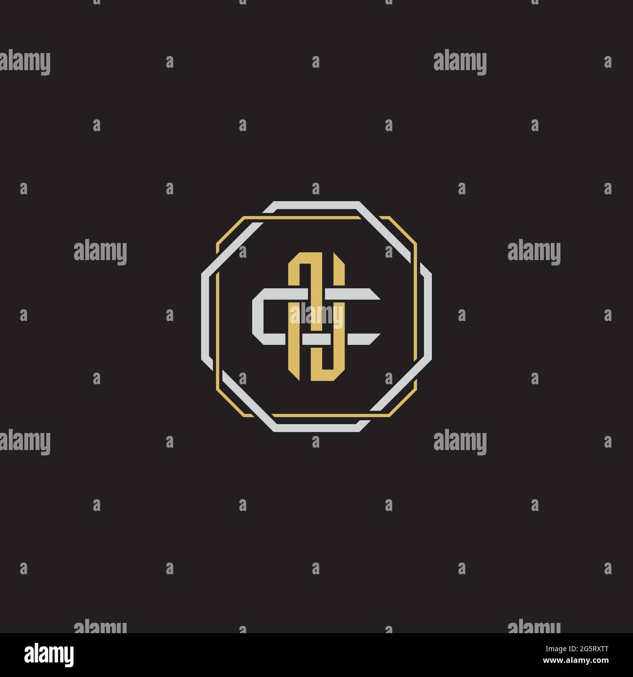 Initial letter overlapping interlock logo monogram line art style isolated on black background template Stock Vector