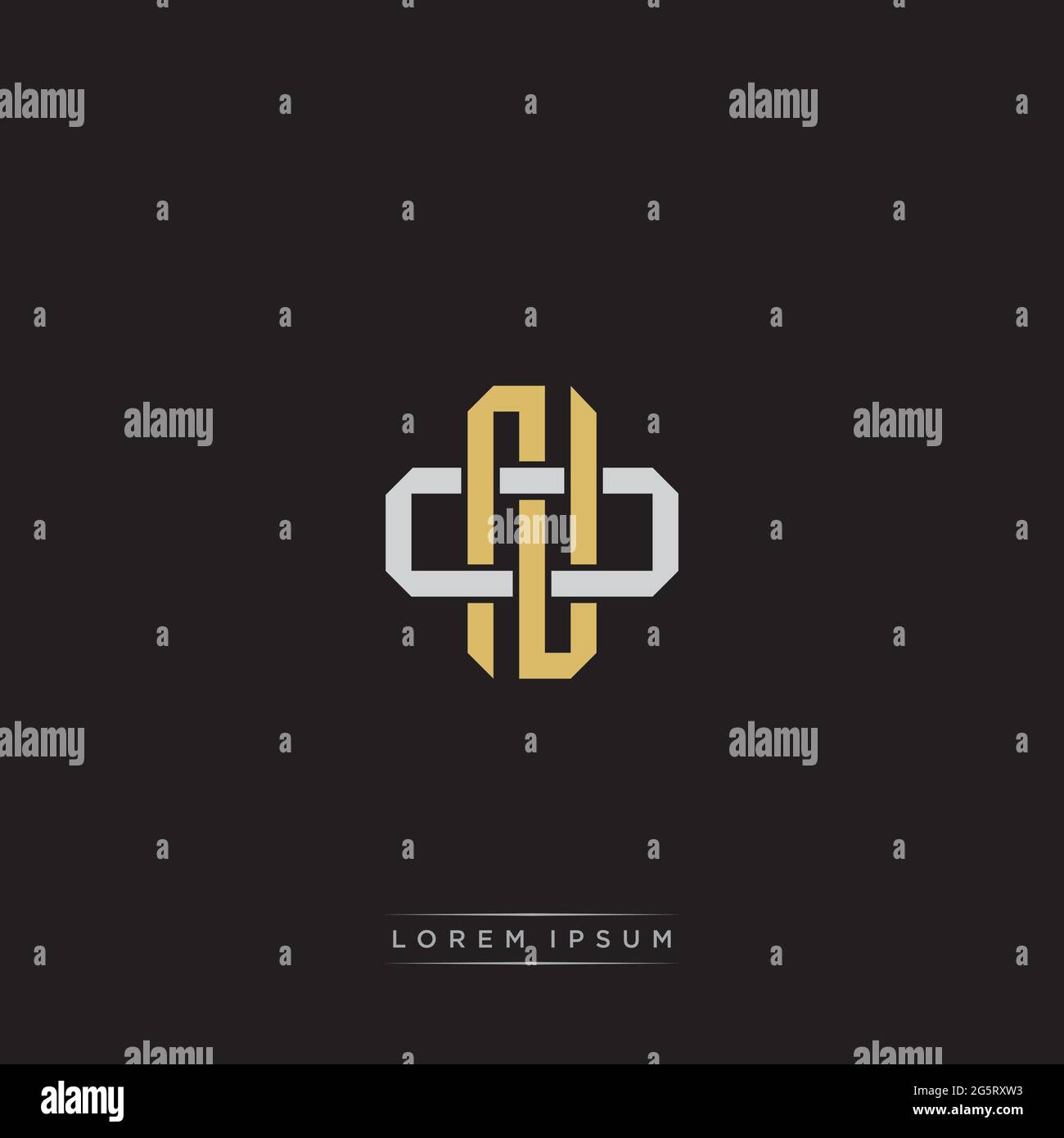 Initial letter overlapping interlock logo monogram line art style isolated on black background template Stock Vector