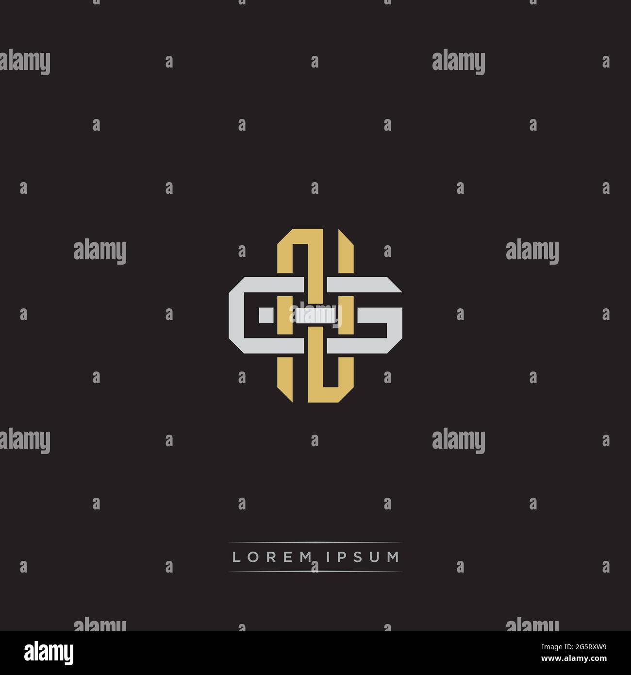 Initial letter overlapping interlock logo monogram line art style isolated on black background template Stock Vector