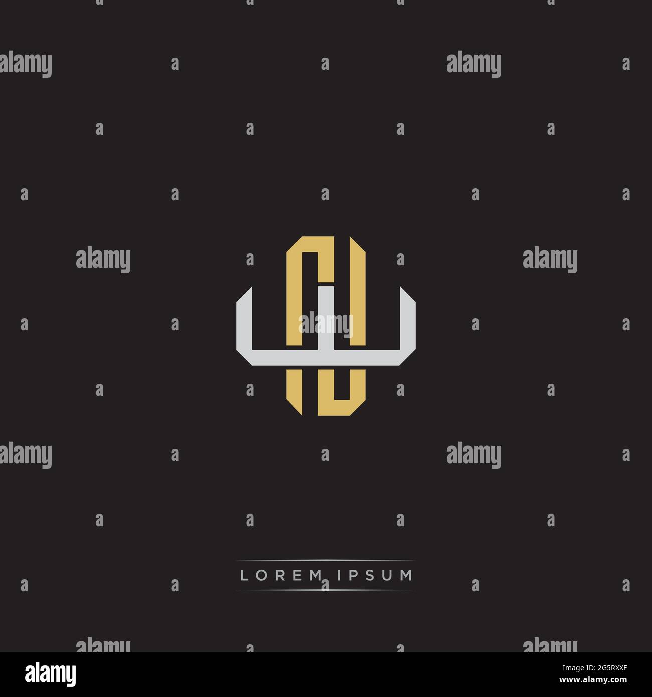 Initial letter overlapping interlock logo monogram line art style isolated on black background template Stock Vector