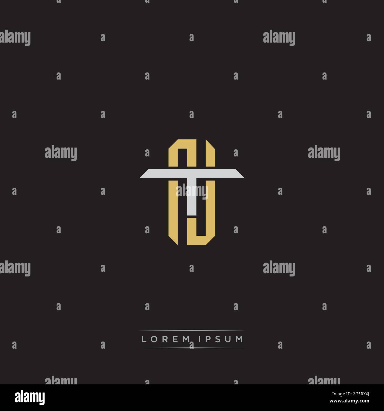 Initial letter overlapping interlock logo monogram line art style isolated on black background template Stock Vector
