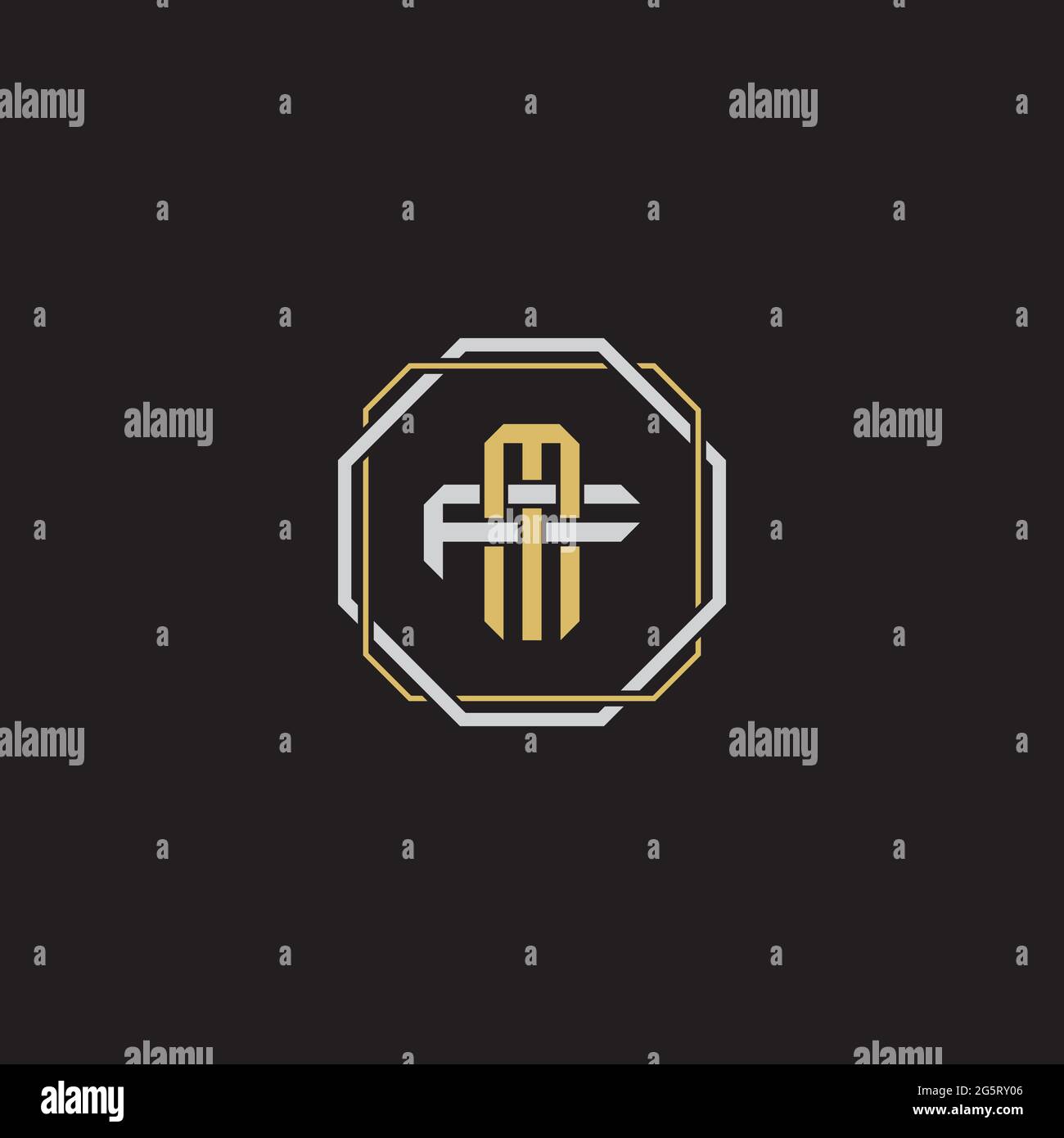 Initial letter overlapping interlock logo monogram line art style isolated on black background template Stock Vector
