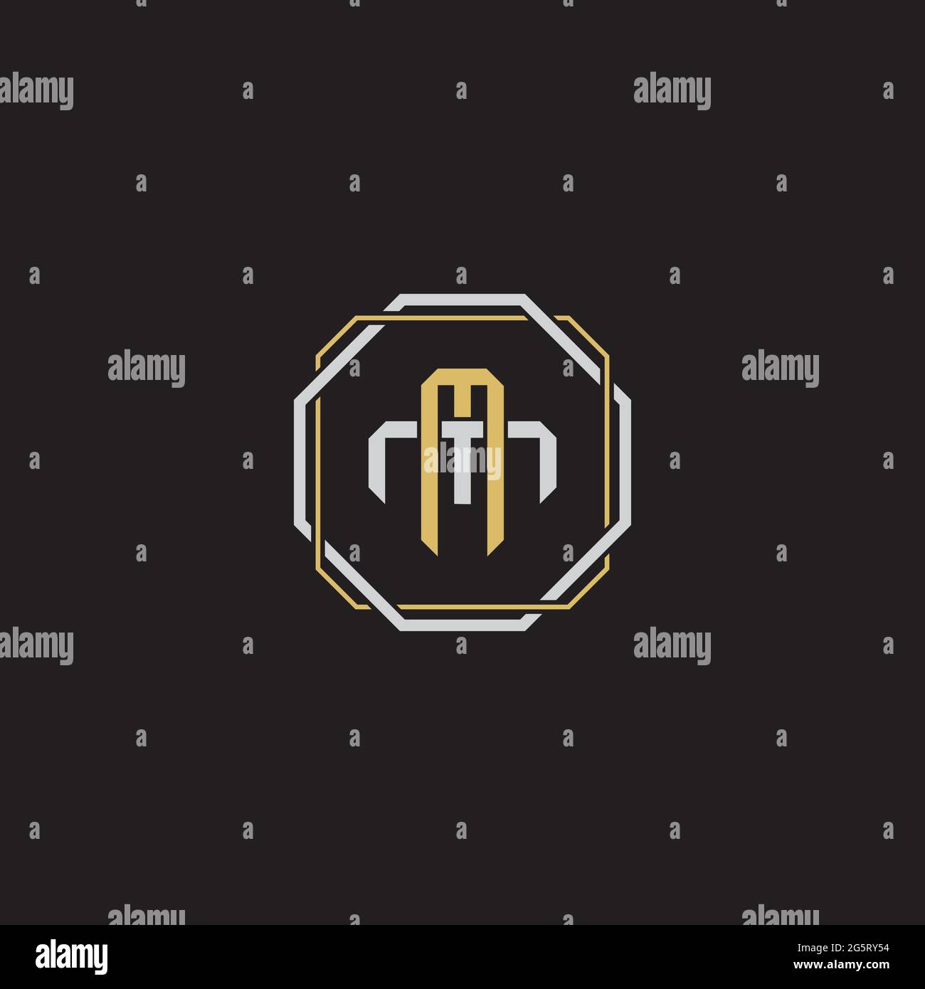 Initial letter overlapping interlock logo monogram line art style isolated on black background template Stock Vector