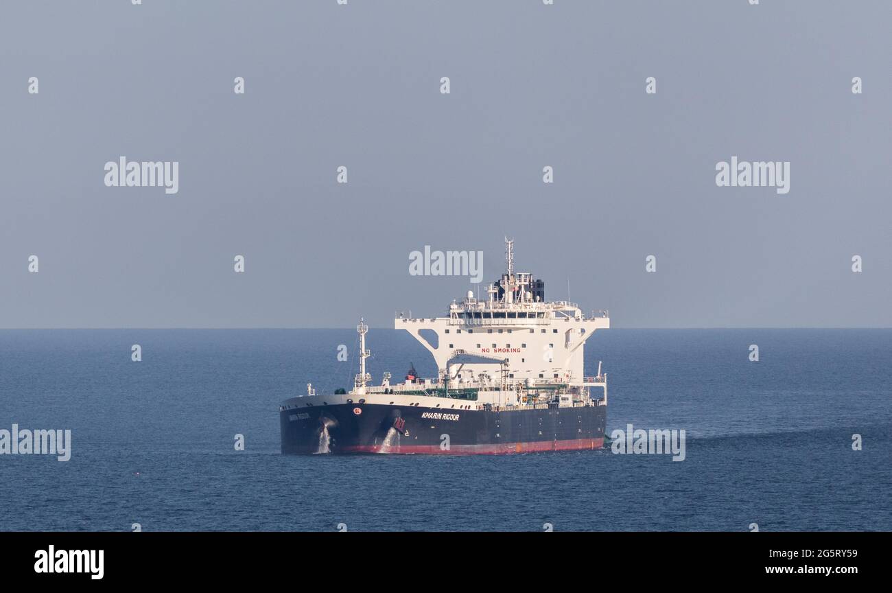 Cork Harbour, Cork, Ireland. 29th June, 2021. Oil tanker Kmarin Rigour approachs Cork Harbour after a voyage from Corpus Christi Texas with a supply of crude for the refinery at Whitegate, Co. Cork, Ireland. - Picture; David Creedon / Alamy Live News Stock Photo