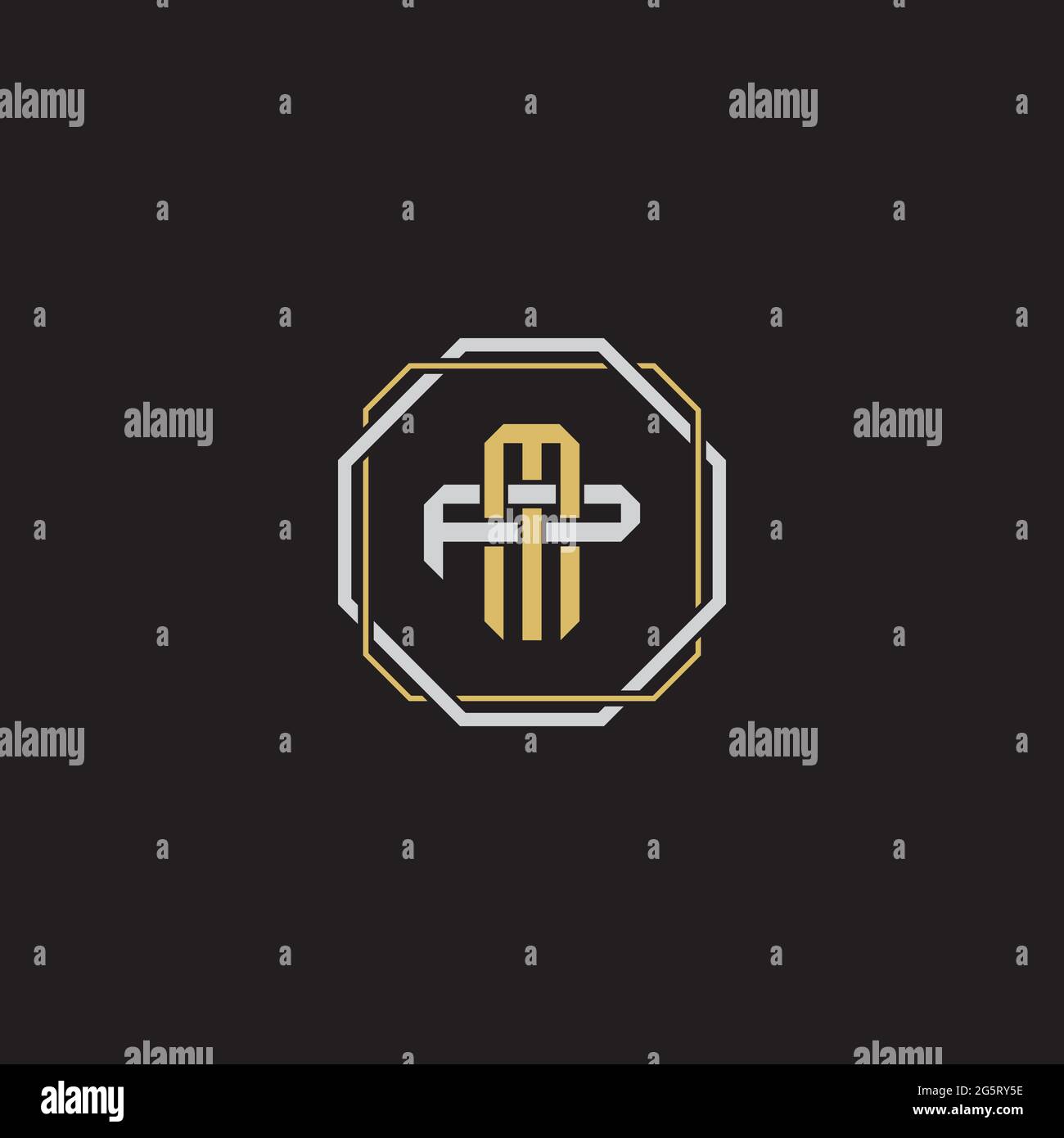 Initial letter overlapping interlock logo monogram line art style isolated on black background template Stock Vector