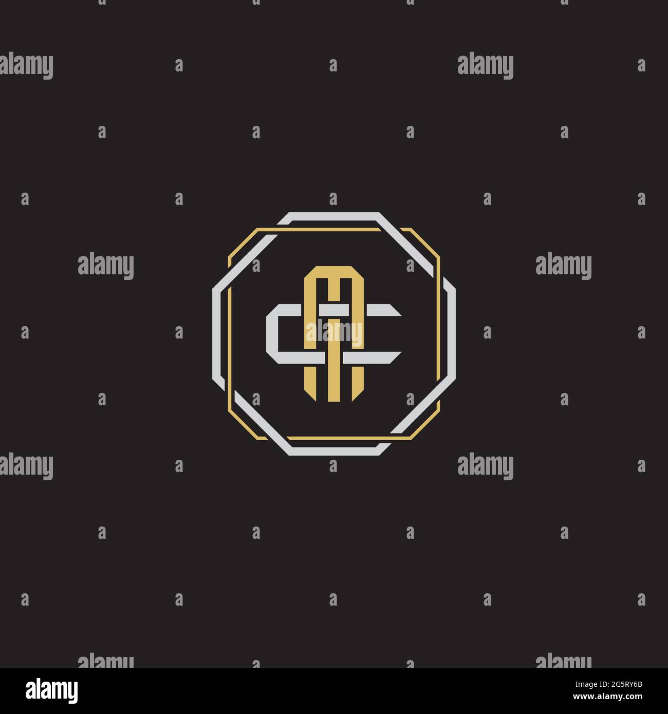 Initial letter overlapping interlock logo monogram line art style isolated on black background template Stock Vector