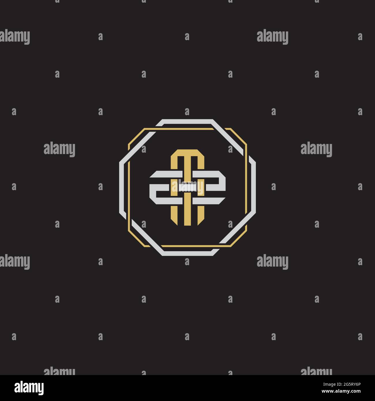Initial letter overlapping interlock logo monogram line art style isolated on black background template Stock Vector