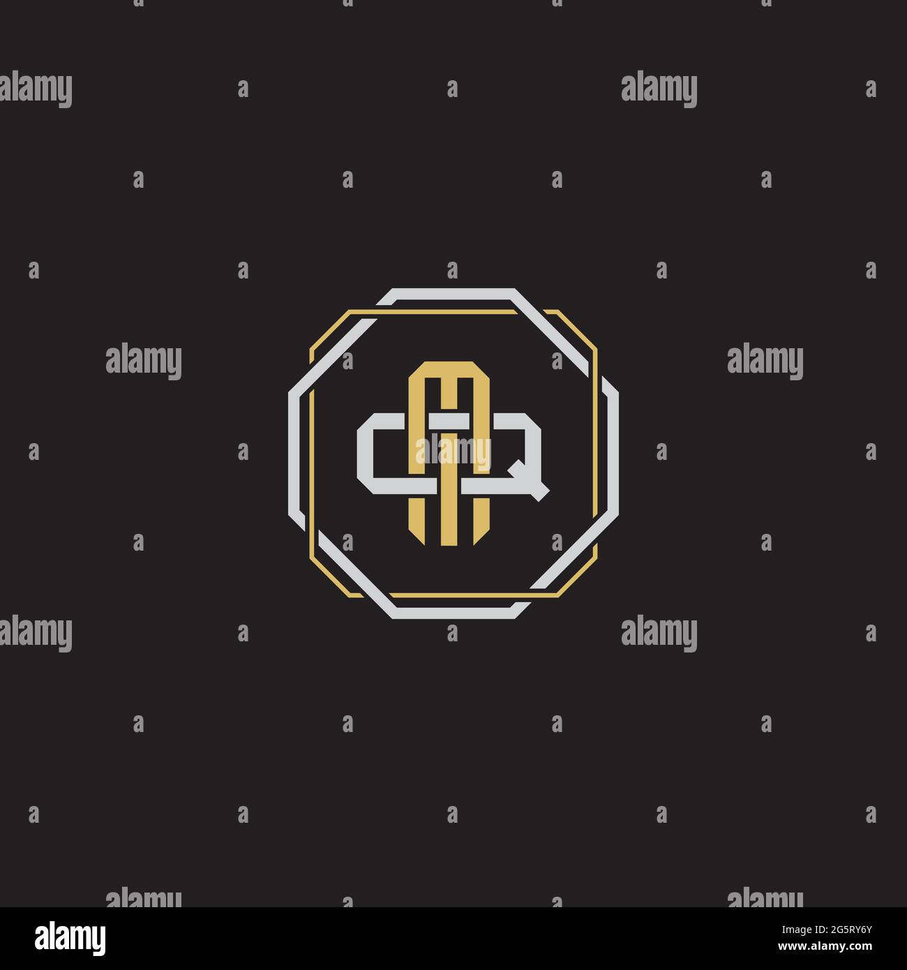 Initial letter overlapping interlock logo monogram line art style isolated on black background template Stock Vector