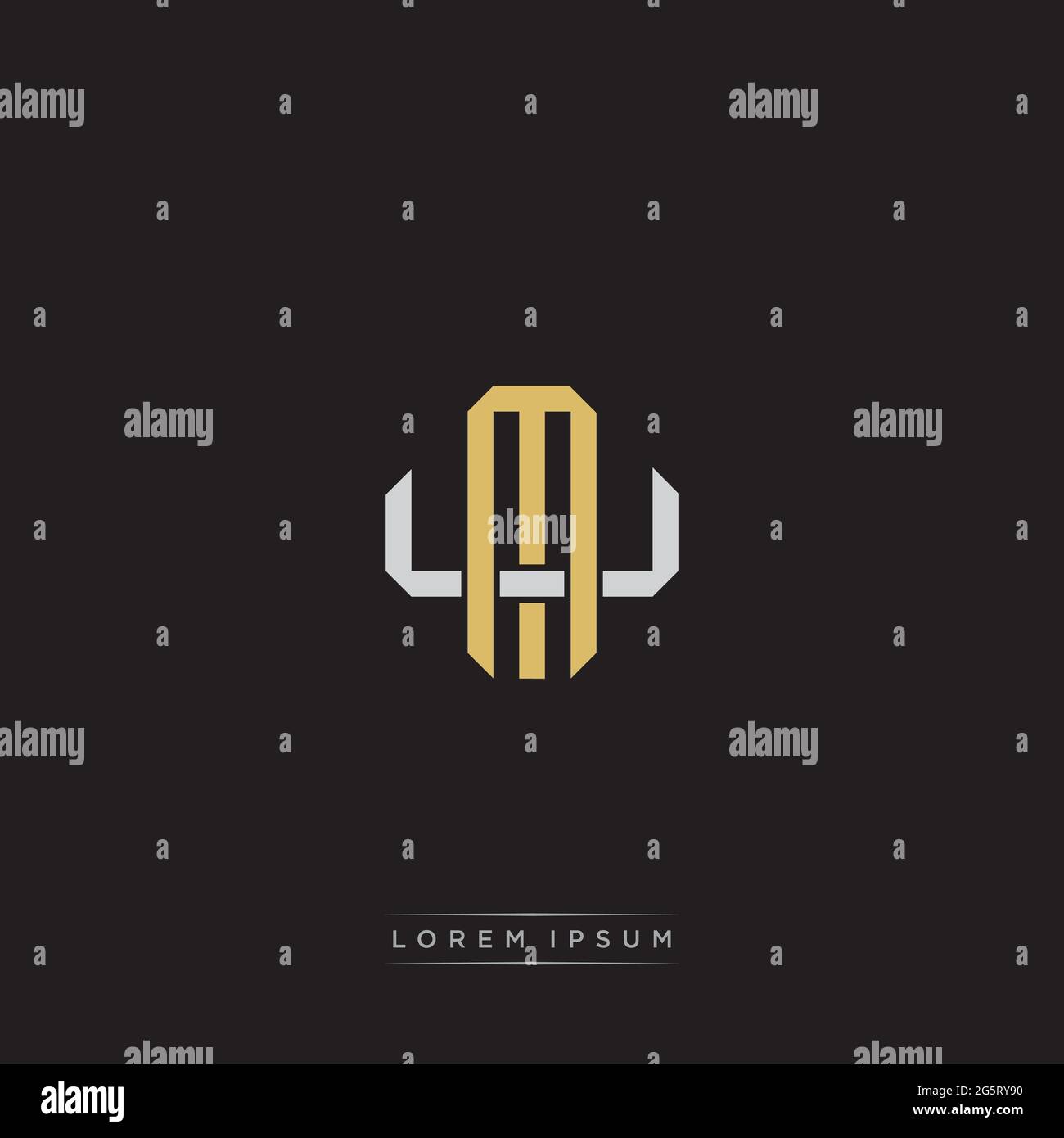Initial letter overlapping interlock logo monogram line art style isolated on black background template Stock Vector