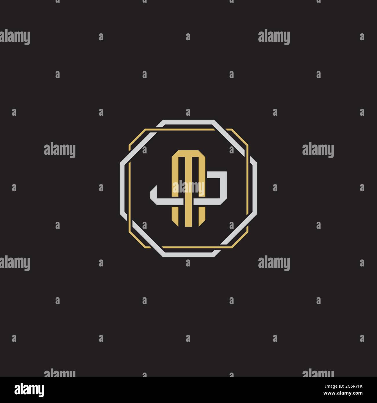 Initial letter overlapping interlock logo monogram line art style isolated on black background template Stock Vector