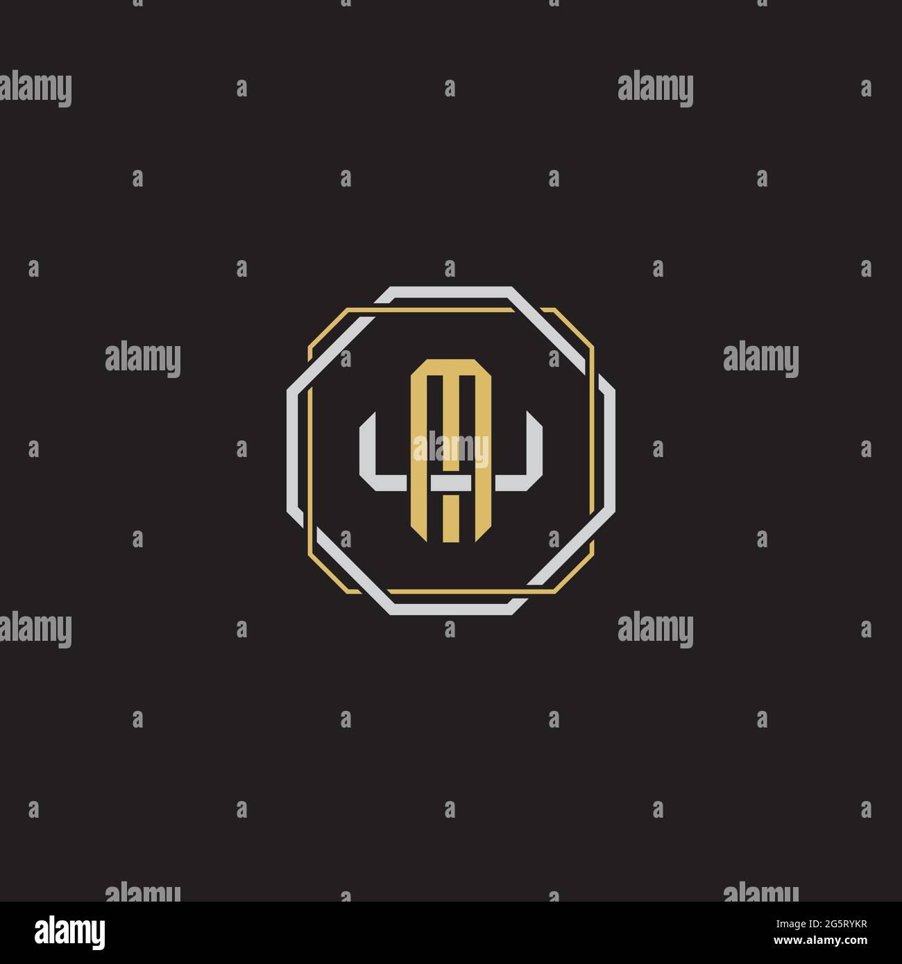 Initial letter overlapping interlock logo monogram line art style isolated on black background template Stock Vector