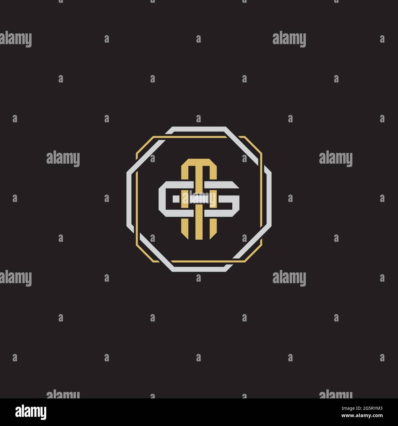 Initial letter overlapping interlock logo monogram line art style isolated on black background template Stock Vector