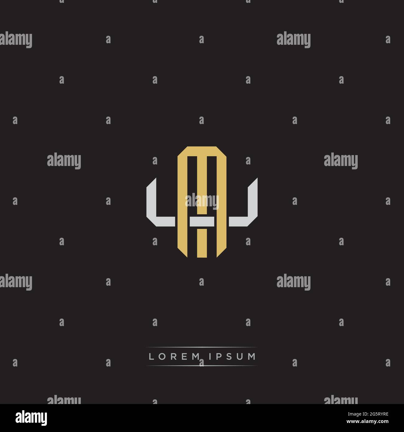 Initial letter overlapping interlock logo monogram line art style isolated on black background template Stock Vector