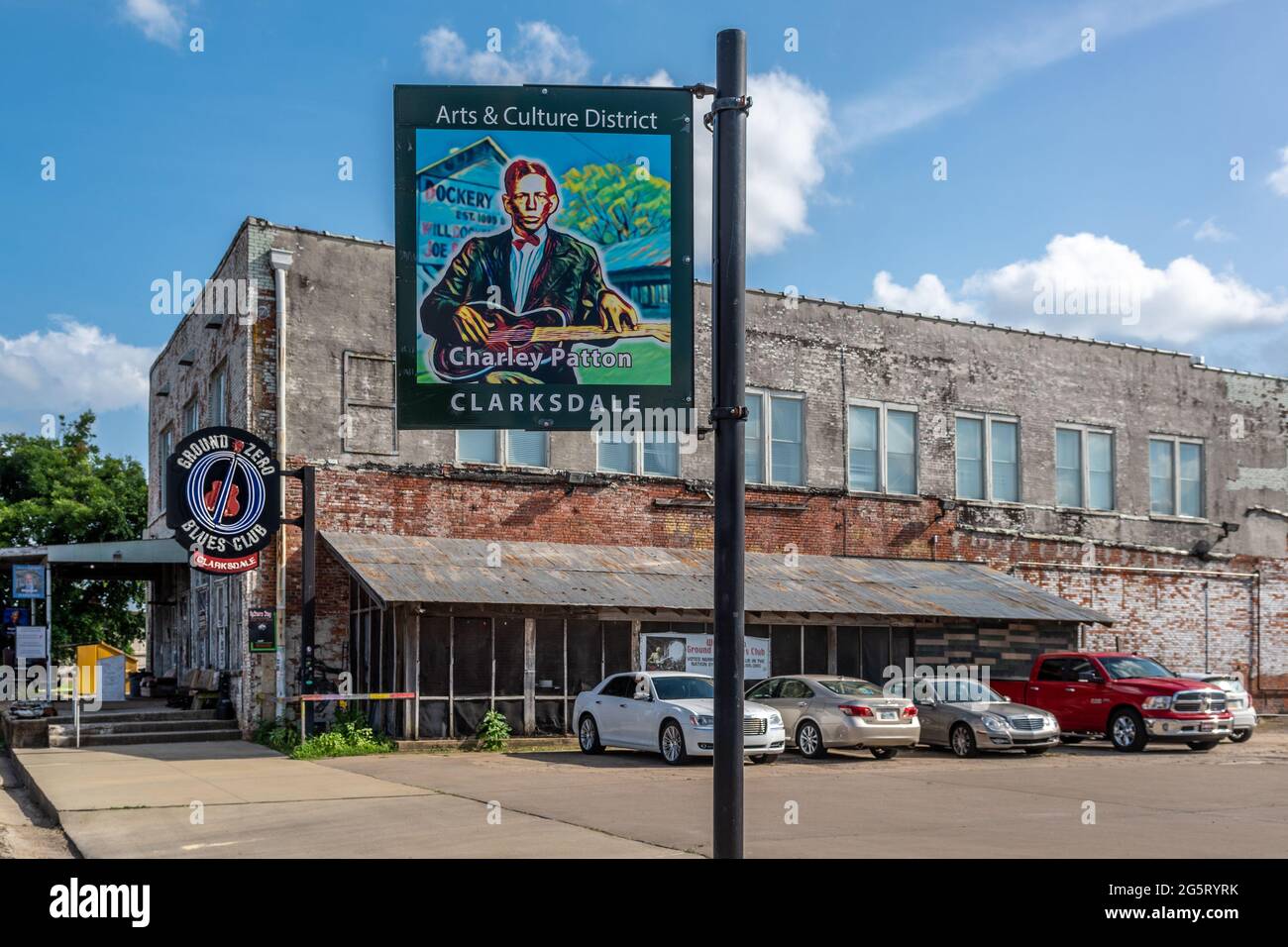 Clarksdale, Mississippi Arts and Culture District including Groind Zero Blues Club. Stock Photo