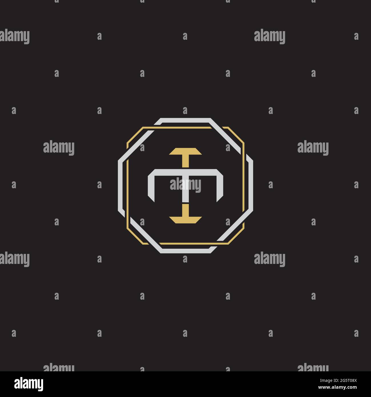 Initial letter overlapping interlock logo monogram line art style isolated on black background template Stock Vector