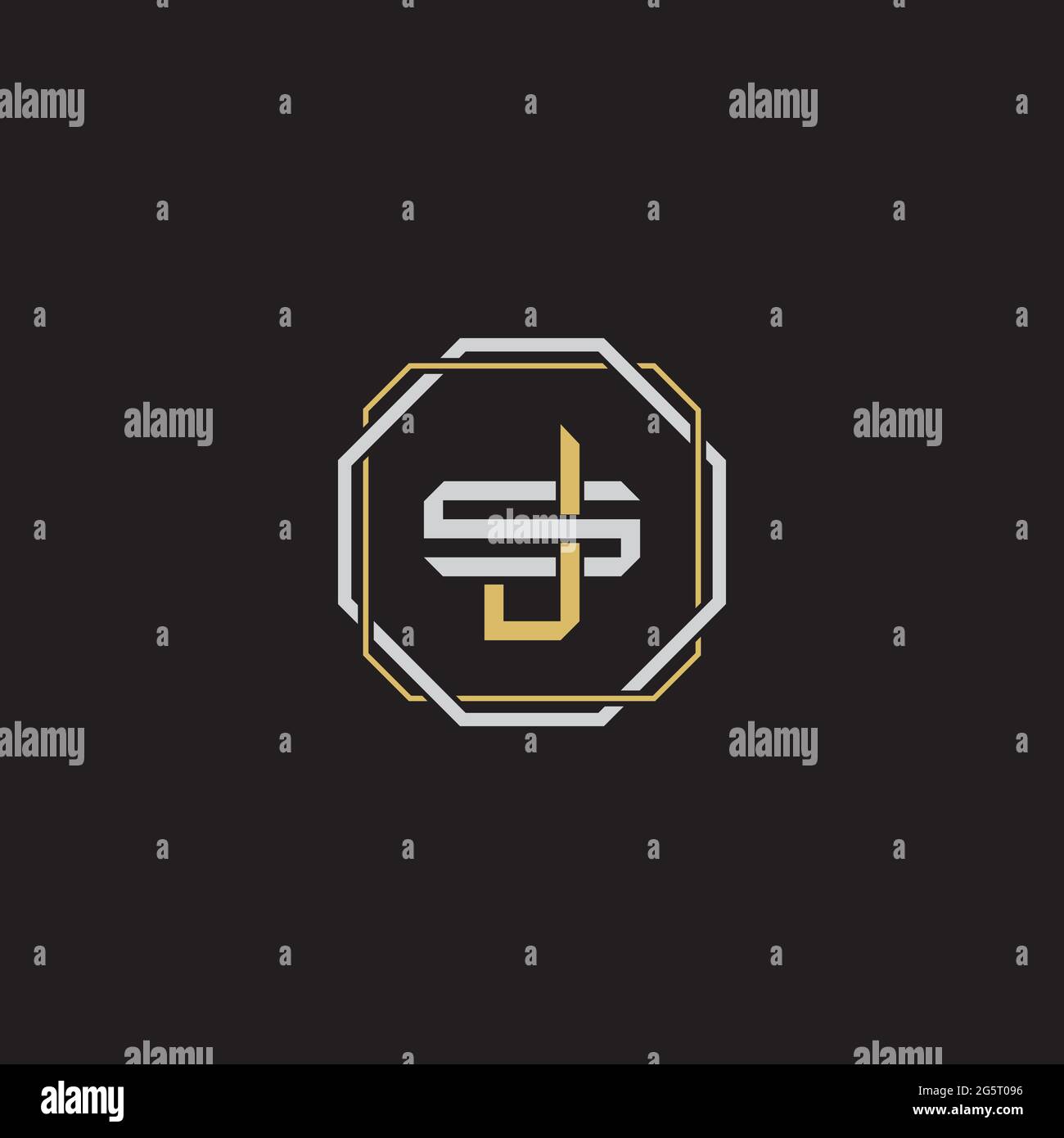 Initial letter overlapping interlock logo monogram line art style isolated on black background template Stock Vector