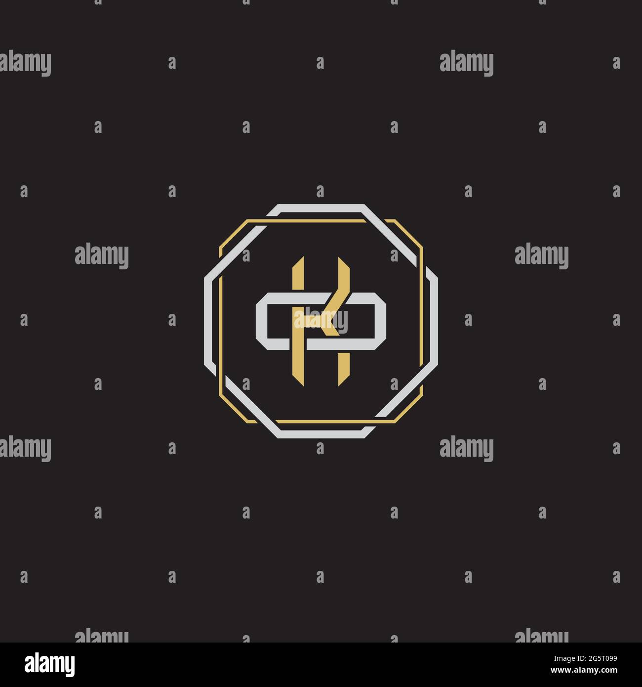 Initial letter overlapping interlock logo monogram line art style isolated on black background template Stock Vector