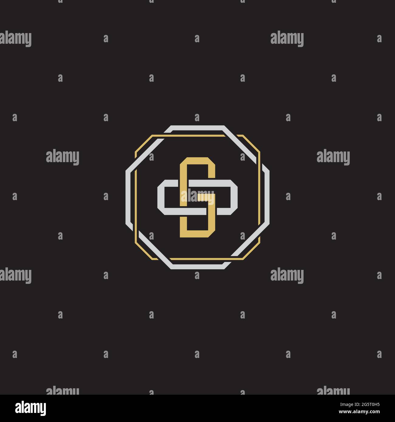 Initial letter overlapping interlock logo monogram line art style isolated on black background template Stock Vector