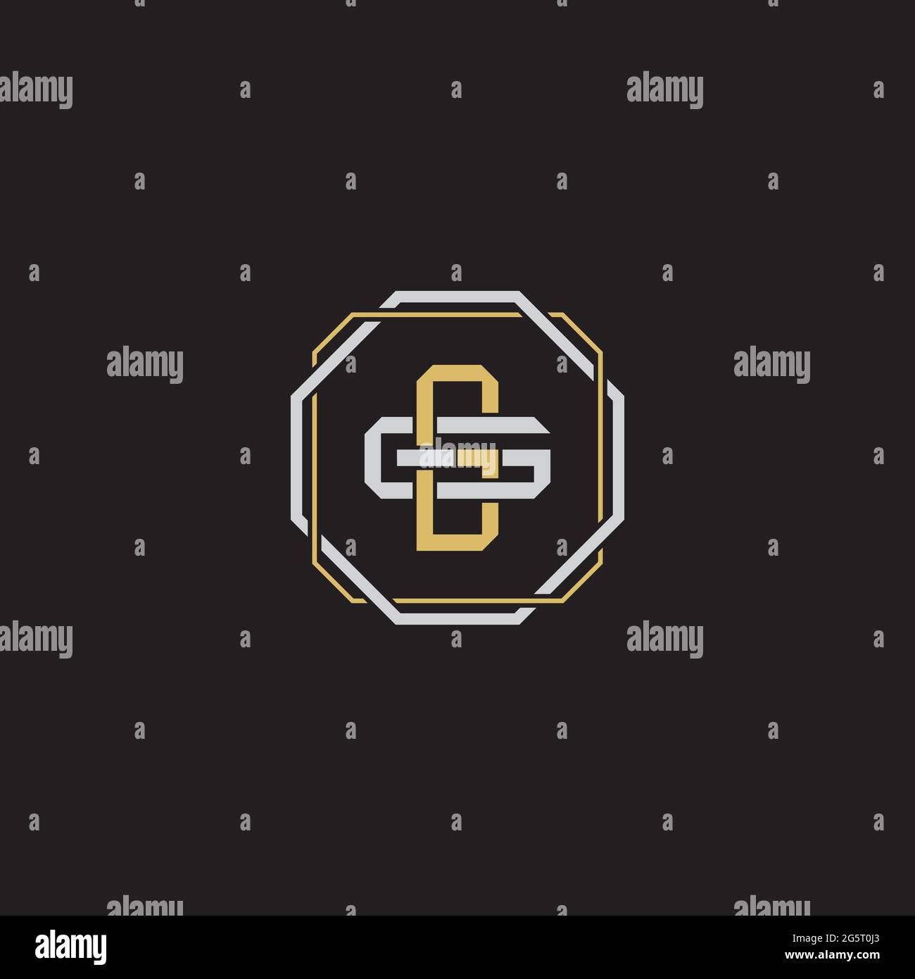 Initial letter overlapping interlock logo monogram line art style isolated on black background template Stock Vector