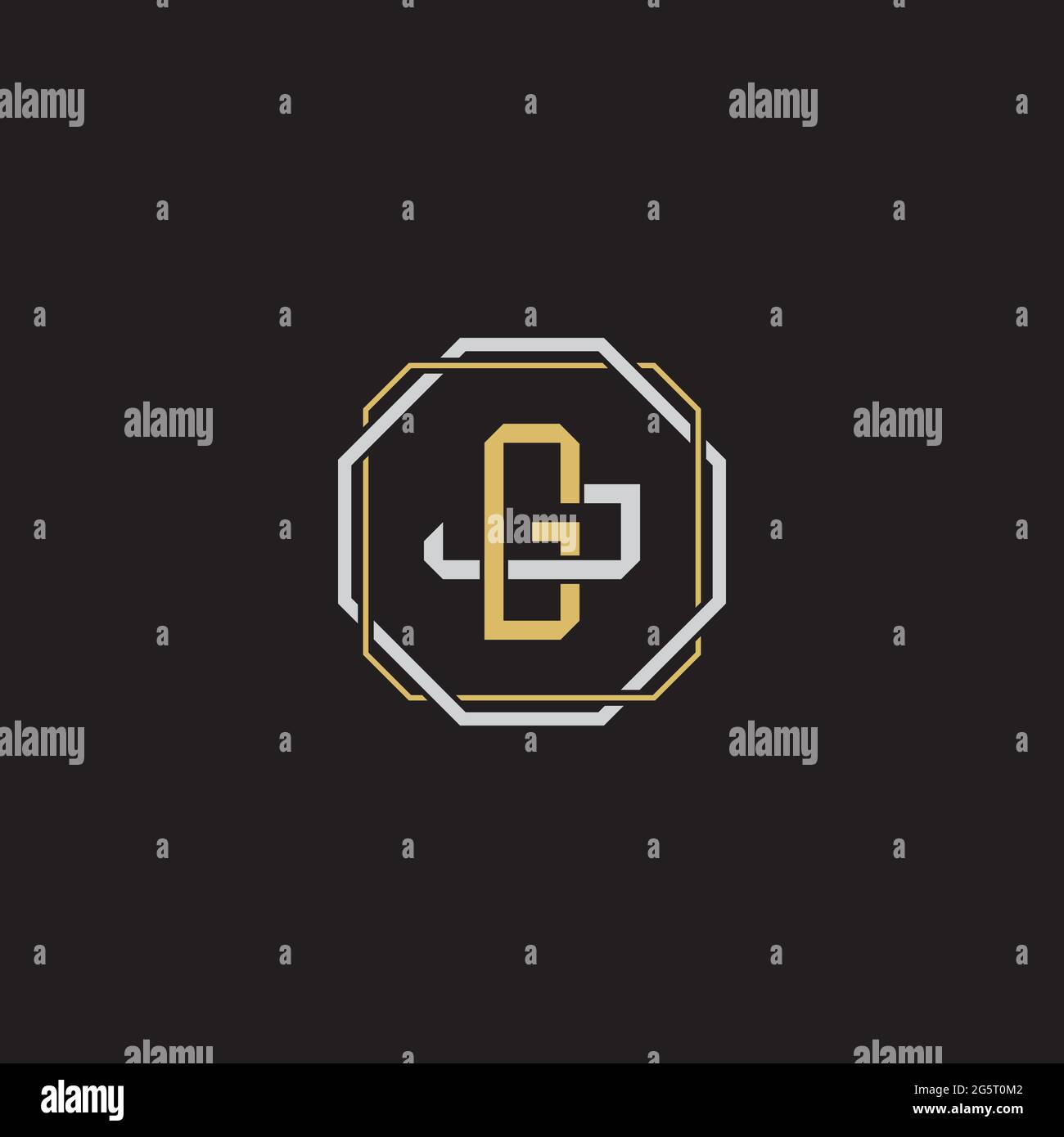 Initial letter overlapping interlock logo monogram line art style isolated on black background template Stock Vector