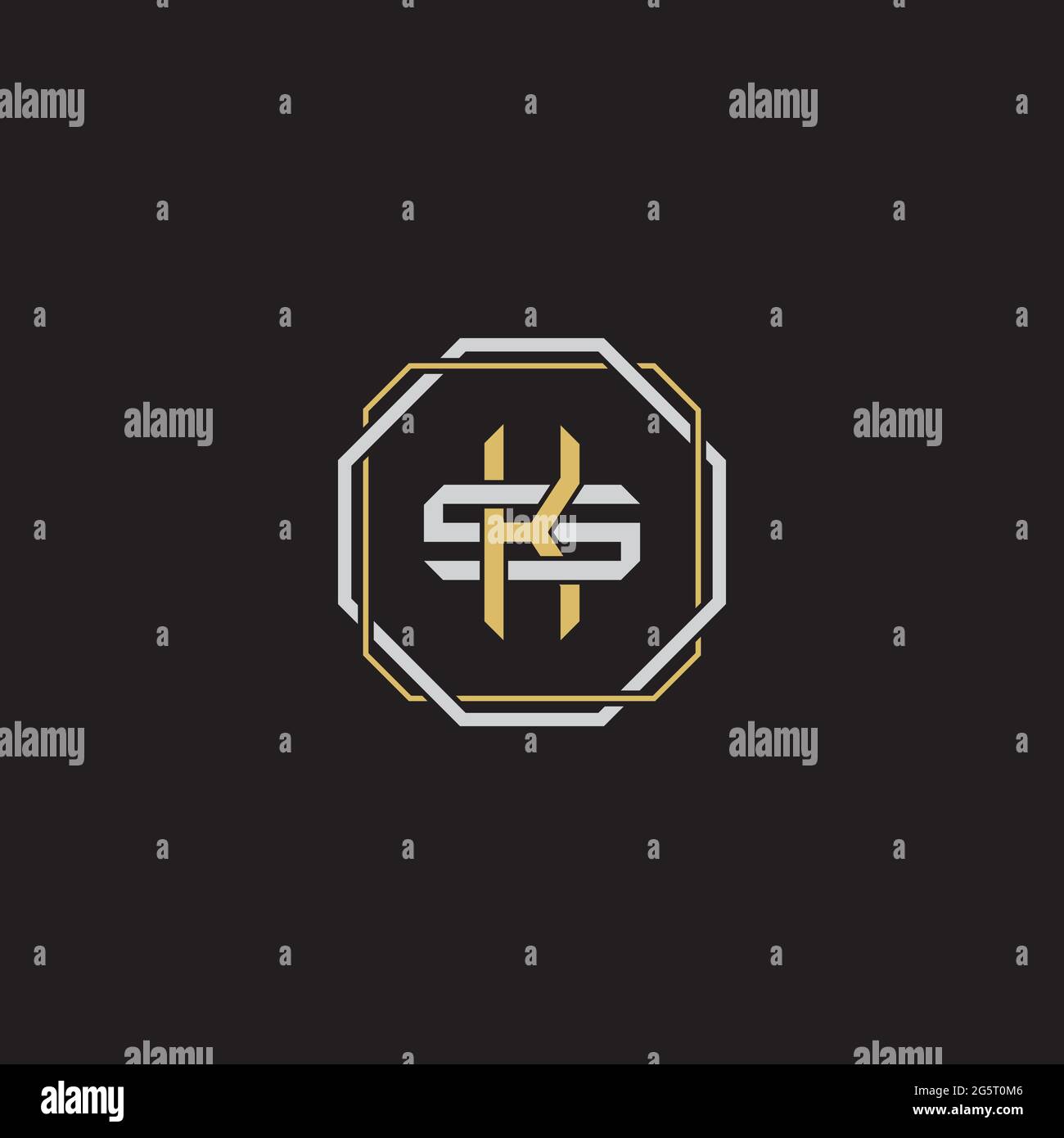Initial letter overlapping interlock logo monogram line art style isolated on black background template Stock Vector