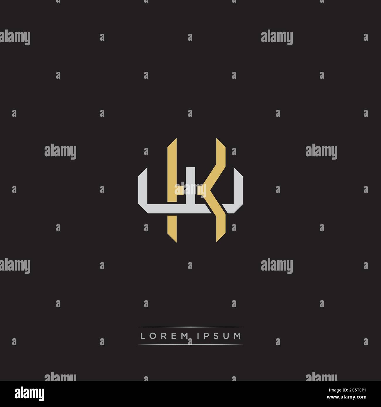 Initial letter overlapping interlock logo monogram line art style isolated on black background template Stock Vector