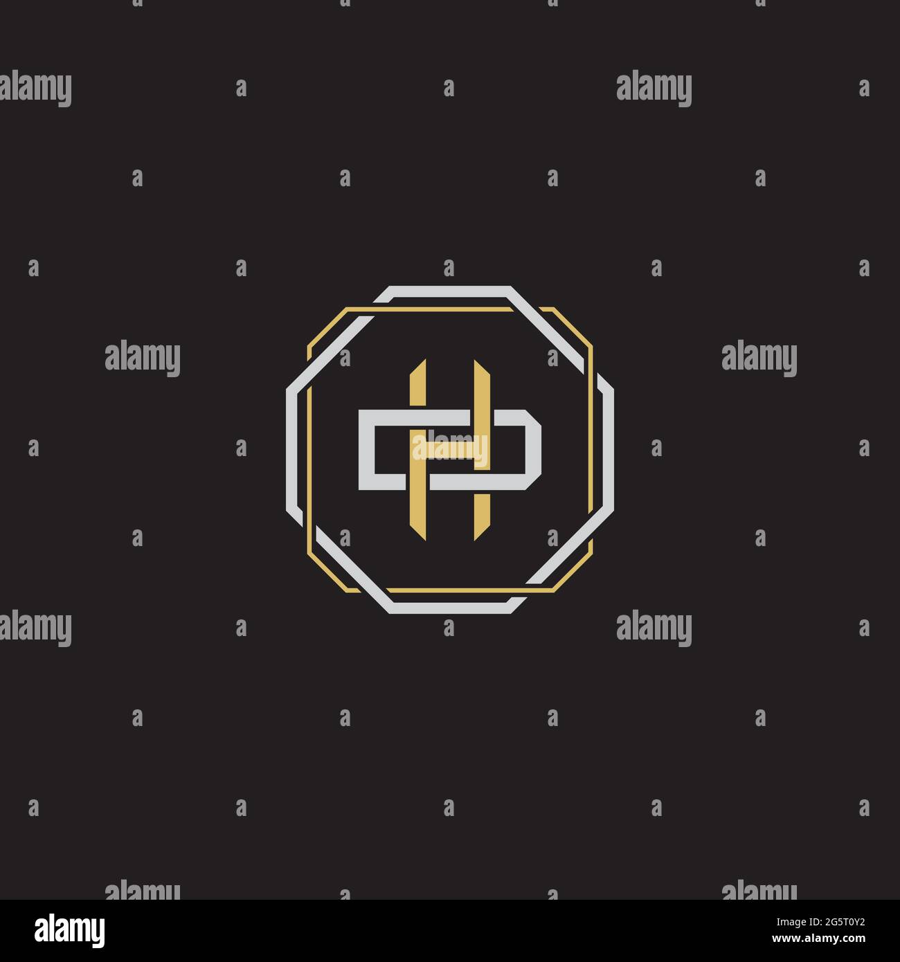 Initial letter overlapping interlock logo monogram line art style isolated on black background template Stock Vector
