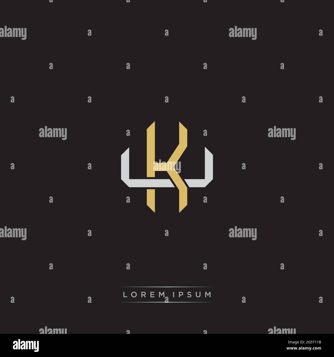 Initial letter overlapping interlock logo monogram line art style isolated on black background template Stock Vector