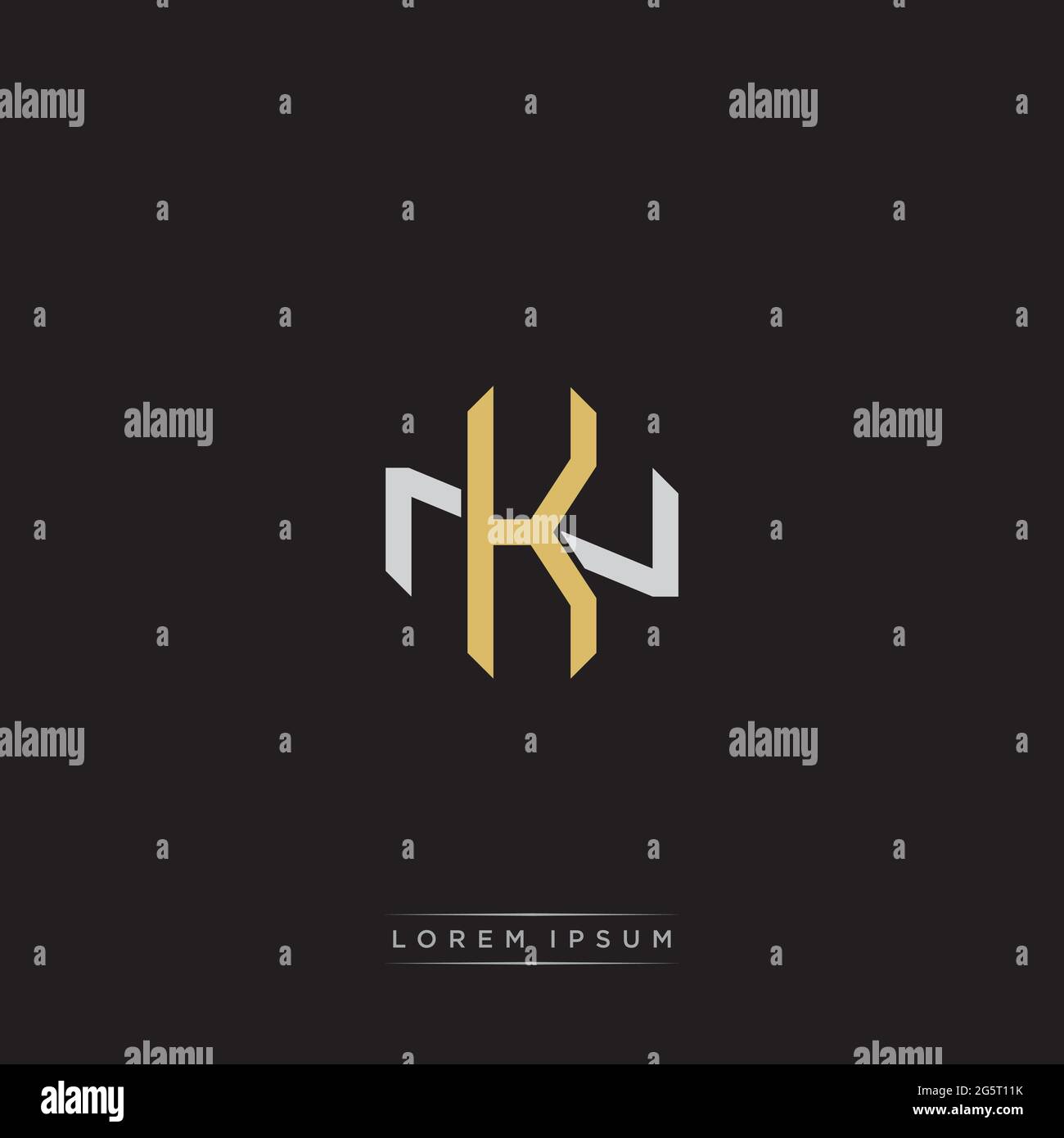 Initial letter overlapping interlock logo monogram line art style isolated on black background template Stock Vector