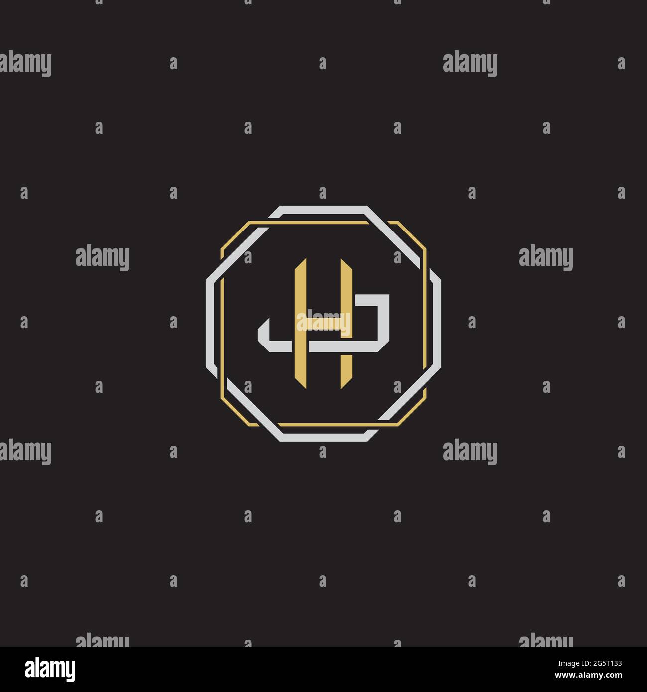 Initial letter overlapping interlock logo monogram line art style isolated on black background template Stock Vector