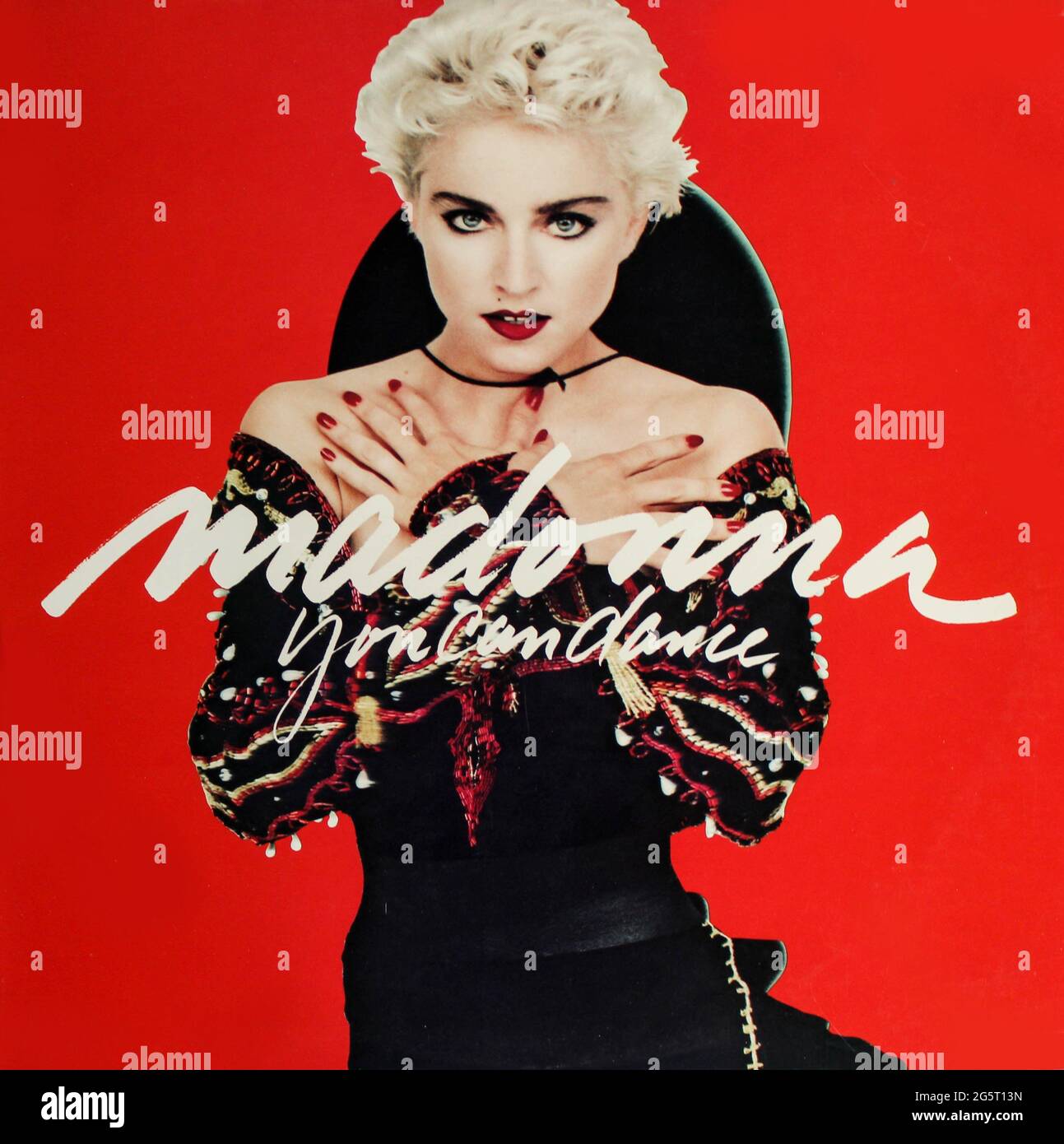 Pop and House dance artist, Madonna remix music album on vinyl record LP disc. Titled: You can dance album cover Stock Photo
